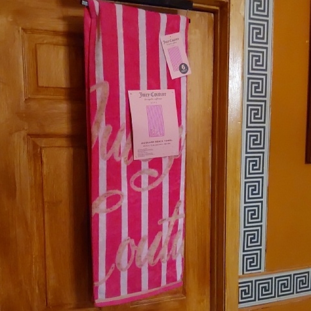 Juicy Couture Pink and White Beach Towel